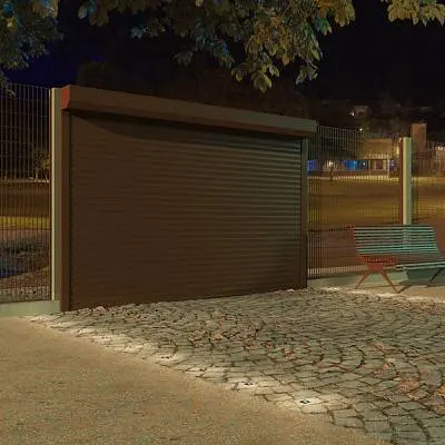 Ворота-рольставни на забор коричневого цвета